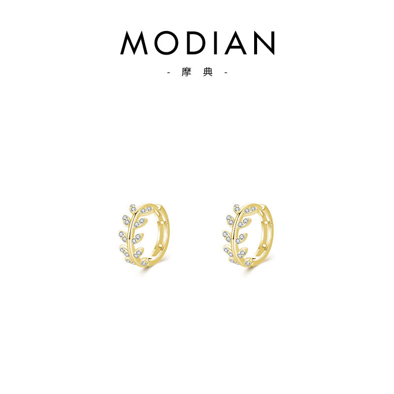 Wholesale Sterling Silver Ear Buckle Ear Ring Internet Celebrity Super Fairy Temperament Diamond Tree Leaf Earrings